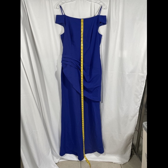 NEW ELIZA J [SZ 12 ]‎ Draped Off The Shoulder Gown In Cobalt - Picture 10 of 12